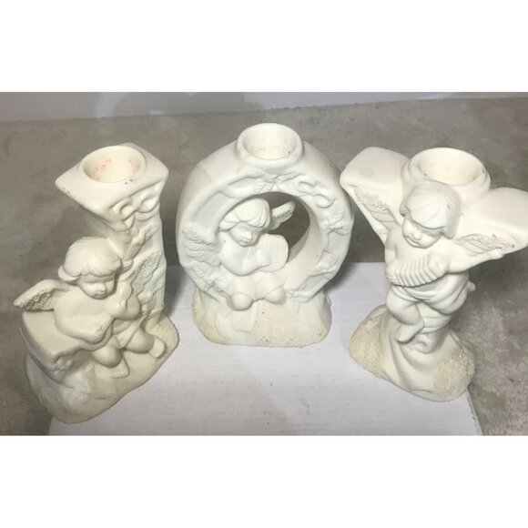 JOY Candle Holders Set Of 3 Angel Cherub Bisque - Picture 15 of 16